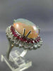 ESTATE LARGE 22.50CT DIAMOND & AAA RUBY & OPAL 14KT WHITE GOLD DOUBLE HALO RING