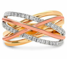 ESTATE WIDE .37CT DIAMOND 14K TRI COLOR GOLD MULTI ROW CRISS CROSS INFINITY RING
