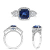 LARGE 3.46CT DIAMOND & AAA SAPPHIRE PLATINUM 3D CUSHION 3 STONE ENGAGEMENT RING