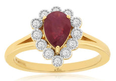 1.02CT DIAMOND & AAA RUBY 14K YELLOW GOLD PEAR SHAPE & ROUND FILIGREE FUN RING