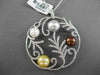 ESTATE LARGE 1.30CT DIAMOND & MULTI COLOR PEARL 18K WHITE GOLD FLOATING PENDANT