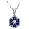ESTATE 1.07CT DIAMOND & AAA SAPPHIRE 18KT WHITE GOLD 3D CLUSTER FLOWER PENDANT