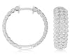 WIDE 1.0CT DIAMOND 14KT WHITE GOLD 3D CLASSIC 3 ROW BEZEL HOOP HANGING EARRINGS