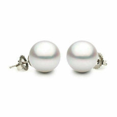 ESTATE AAA 10MM SOUTH SEA PEARL 14KT WHITE GOLD CLASSIC SOLITAIRE STUD EARRINGS