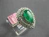 ESTATE LARGE 2.09CT DIAMOND & AAA EMERALD 18K WHITE GOLD 3D HALO ENGAGEMENT RING