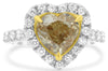 GIA LARGE 3.97CT WHITE & FANCY YELLOW DIAMOND 18KT 2 TONE GOLD ENGAGEMENT RING
