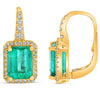2.89CT DIAMOND & AAA EMERALD 14KT YELLOW GOLD EMERALD CUT HALO HANGING EARRINGS