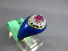 ESTATE .60CT DIAMOND & AAA RUBY & BLUE ENAMEL 18K YELLOW GOLD 3D FLOWER FUN RING