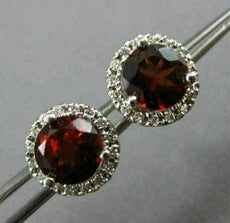 ESTATE 1.94CT DIAMOND & AAA GARNET 14KT WHITE GOLD 3D ROUND HALO STUD EARRINGS