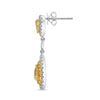 1.87CT WHITE & FANCY YELLOW DIAMOND 18KT 2 TONE GOLD TEAR DROP HANGING EARRINGS