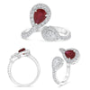 LARGE 1.33CT DIAMOND & AAA RUBY 14K WHITE GOLD PEAR SHAPE & ROUND SOLITAIRE RING