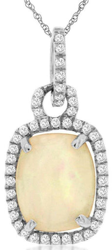 3.15CT DIAMOND & AAA OPAL 14KT WHITE GOLD 3D CUSHION & ROUND SQUARE HALO PENDANT