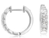 .43CT DIAMOND 14K WHITE GOLD 3D EMERALD CUT 5 STONE HUGGIE HOOP HANGING EARRINGS