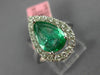 ESTATE LARGE 2.07CT DIAMOND & AAA EMERALD 18K WHITE GOLD 3D HALO ENGAGEMENT RING