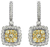 1.50CT WHITE & FANCY YELLOW DIAMOND 14KT WHITE GOLD 3D CLUSTER HANGING EARRINGS