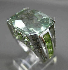 ESTATE EXTRA LARGE 15.22CT DIAMOND & AAA GREEN AMETHYST 14KT WHITE GOLD 3D RING