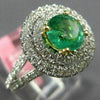 ESTATE LARGE 2.07CT DIAMOND & AAA EMERALD 18KT 2 TONE GOLD ROUND ENGAGEMENT RING