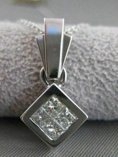 ESTATE INVISIBLE PRINCESS DIAMOND SOLITARE 14K WHITE GOLD PENDANT + CHAIN  #3823