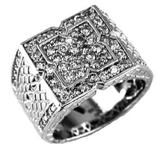 ESTATE LARGE 1.90CT DIAMOND 14K WHITE GOLD 3D CLASSIC SQUARE FILIGREE MEN'S RING