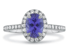1.55CT DIAMOND & AAA TANZANITE 14KT WHITE GOLD CLASSIC OVAL HALO ENGAGEMENT RING