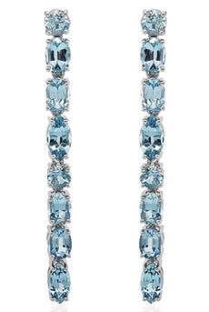 4.29CT AAA AQUAMARINE 18KT WHITE GOLD 3D MULTI SHAPE FUN TENNIS HANGING EARRINGS