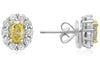 1.45CT WHITE & FANCY YELLOW DIAMOND 18K 2 TONE GOLD CLASSIC FLOWER STUD EARRINGS
