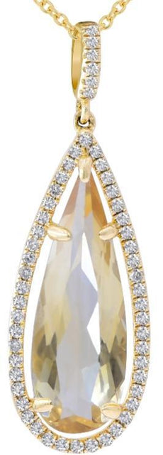 5.24CT DIAMOND & AAA CITRINE 14K YELLOW GOLD PEAR SHAPE & ROUND FLOATING PENDANT