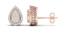 .25CT DIAMOND 14KT ROSE GOLD 3D INVISIBLE FILIGREE TEAR DROP HALO STUD EARRINGS