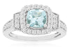 WIDE 1.35CT DIAMOND & AAA AQUAMARINE 14KT WHITE GOLD SQUARE HALO ENGAGEMENT RING