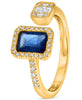 1.28CT DIAMOND & AAA SAPPHIRE 14K YELLOW GOLD EMERALD CUT SOLITAIRE TENSION RING