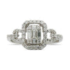 ESTATE LARGE .54CT ROUND & BAGUETTE DIAMOND 18KT WHITE GOLD OCTAGON PROMISE RING
