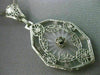 ANTIQUE LARGE WHITE QUARTZ 14KT WHITE GOLD 3D VICTORIAN FILIGREE PENDANT #19784