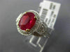 ESTATE LARGE EGL 3.76CT DIAMOND & RUBY 18K TWO TONE GOLD 3 STONE ENGAGEMENT RING