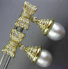 ESTATE LARGE 1.80CT DIAMOND & PEARL 18KT YELLOW GOLD BOW HANGING EARRINGS #26055