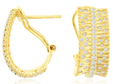 WIDE .65CT DIAMOND 14KT YELLOW GOLD 3D MULTI ROW ETOILE CLIP ON HANGING EARRINGS