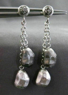 ESTATE LONG .12CT DIAMOND 14K WHITE & BLACK GOLD 3D HAMMER LOOK HANGING EARRINGS