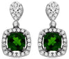 2.42CT DIAMOND & AAA RUSSALITE 14KT WHITE GOLD CUSHION & ROUND HANGING EARRINGS
