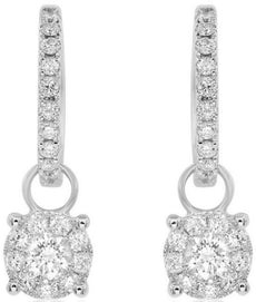 ESTATE .89CT DIAMOND 14KT WHITE GOLD 3D CLUSTER FLOWER FUN HANGING EARRINGS