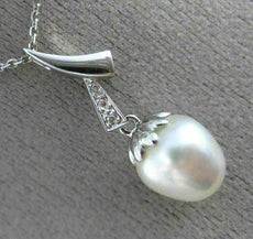 ESTATE LARGE DIAMOND 14K WHITE GOLD SOUTH SEA PEARL STRAWBERRY FLOATING PENDANT