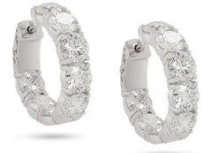 WIDE 7.35CT DIAMOND 18KT WHITE GOLD 3D INSIDE OUT HOOP HUGGIE HANGING EARRINGS