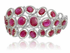 EGL CERTIFIED 35.51CT DIAMOND & AAA RUBY 18K 2 TONE GOLD CLASSIC HALO BRACELET