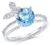 ESTATE 2.48CT DIAMOND & AAA BLUE TOPAZ 14KT WHITE GOLD 3D BUTTERFLY LOVE RING