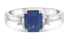 2.02CT DIAMOND & AAA SAPPHIRE PLATINUM EMERALD CUT & TRAPEZOID ENGAGEMENT RING