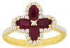 ESTATE 1.28CT DIAMOND & AAA RUBY 14KT YELLOW GOLD OVAL & ROUND FLOWER LOVE RING