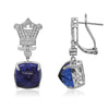 LARGE 17.38CT DIAMOND & AAA TANZANITE 18K WHITE GOLD 3D CUSHION & ROUND EARRINGS