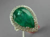 ESTATE EXTRA LARGE 8.39CT DIAMOND & AAA EMERALD 18KT WHITE GOLD ENGAGEMENT RING