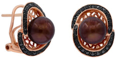 .62CT BLACK DIAMOND & AAA BROWN SOUTH SEA PEARL 14KT ROSE GOLD OVAL FUN EARRINGS