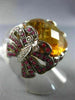 EXTRA LARGE 24.06CT DIAMOND CITRINE & RUBY 14KT WHTIE GOLD 3D BUTTERFLY FUN RING