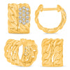 WIDE .28CT DIAMOND 14KT YELLOW GOLD 3D DOUBLE CUBAN LINK HUGGIE HANGING EARRINGS