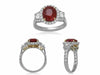 GIA CERTIFIED 5.18CT DIAMOND & AAA RUBY 18KT 2 TONE GOLD 3D HALO ENGAGEMENT RING